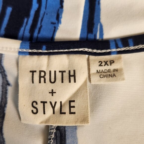 Truth + Style 2XP Midi Dress Blue White Stripes Jersey Knit Boho Beach Petite - Picture 6 of 7
